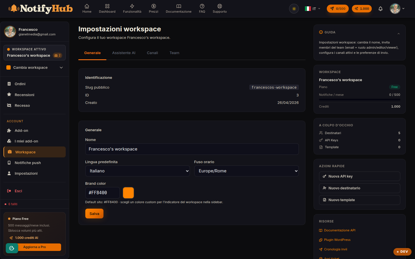 Definições do workspace